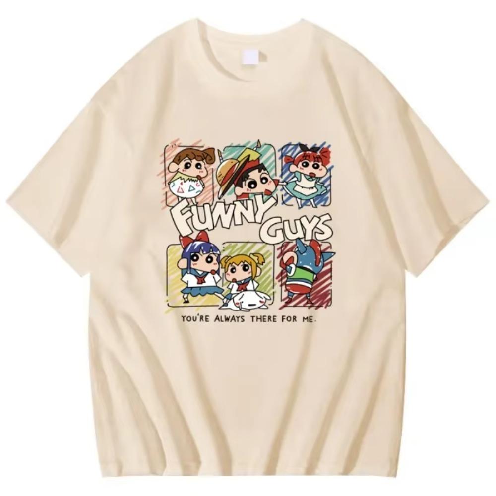 Летняя новинка 2025 года Футболка с коротким рукавом с принтом Crayon Shin Chan Женская свободная модная уличная свободная студенческая футболка Y2K Женская футболка