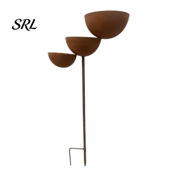 Durable Bird Feeder Pole 3 Tiered Cascading Rain Catcher Bath, Metal Garden Stake Water Holder Bowl Feeder, Outdoor Pollinator Watering Station