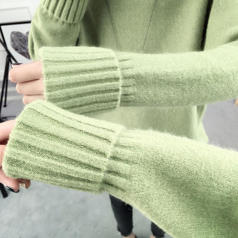 Осенне-зимний женский свитер, рубашка с длинным рукавом, свободный свежий пуловер с высоким воротом, вязаный свитер