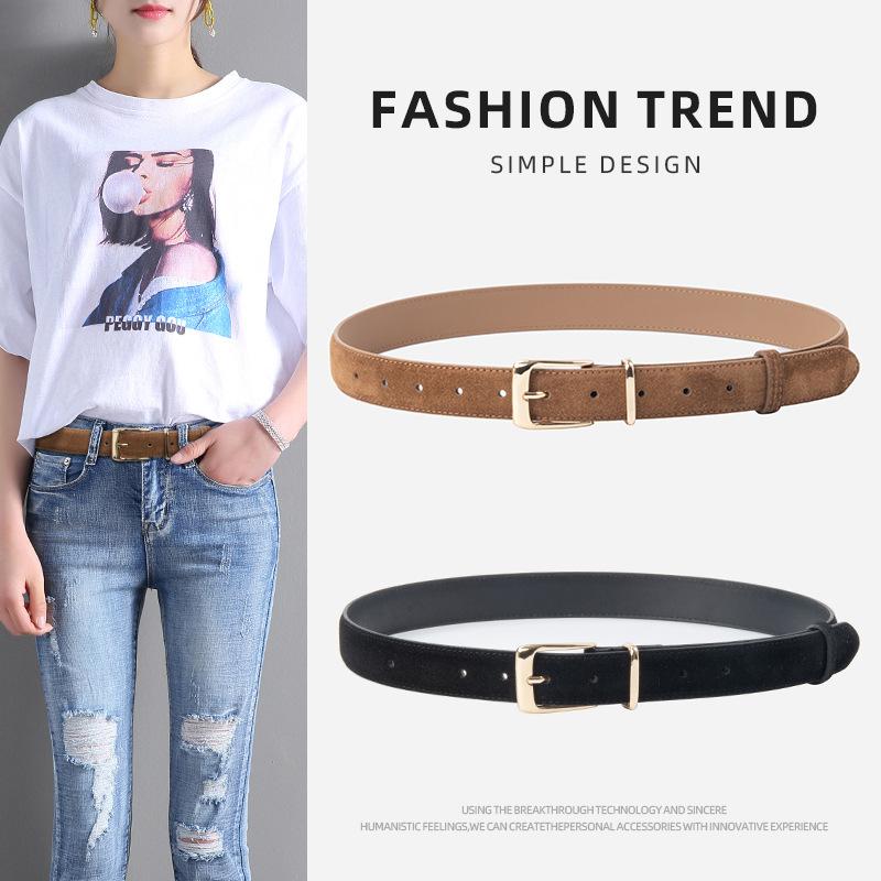 Suede Cowhide Women's Belt Casual Pants Jeans Skirt Decorative Pin Buckle Women's High-end Leather Belt