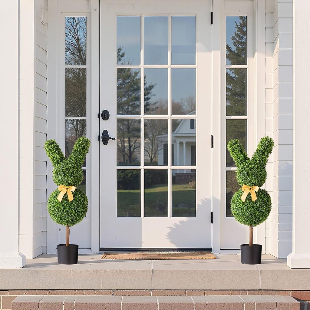 Artificial Topiary Bunny-Shape Boxwood Ball, 2 Set 914mm Faux Boxwood Plant Balls, Fake Silk Tree Look Real, Easy Assembly for Decor Front Porch