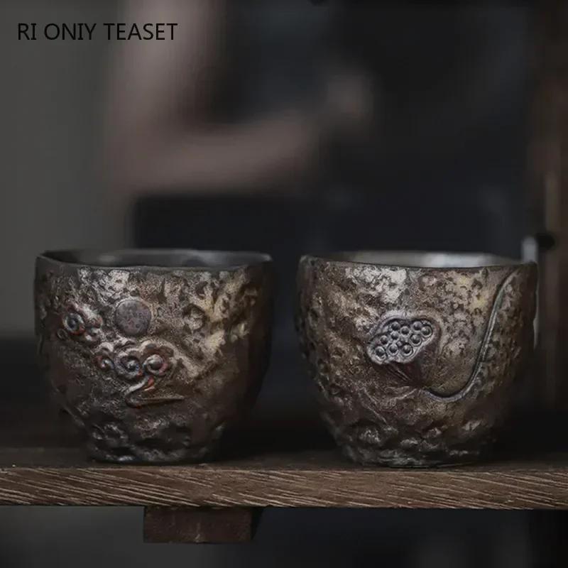 Japanese Tradition Pottery Gilt Teacup Handmade Ceramic Tea Bowl Travel Meditation Cup Pu'er Master Cup Household Tea Set 100ml