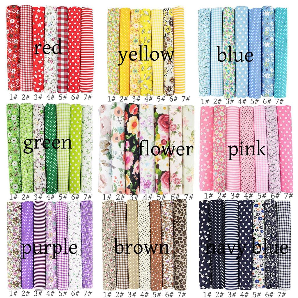 Набор из 7-цветной хлопковой ткани в цветочек и клетку для пэчворка для рукоделия