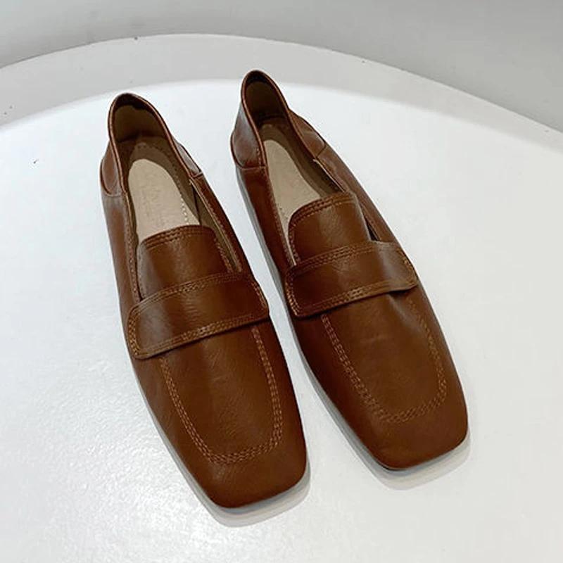 Кожаные мокасины для женщин плоские туфли с квадратным носком без застежек неглубокие удобные повседневные женские туфли-мюли обувь для вождения на вечеринку