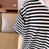 Женская полосатая хлопковая контрастная футболка в корейском стиле, свободный крой, размер плюс, лето 2025 г., модный круглый вырез
