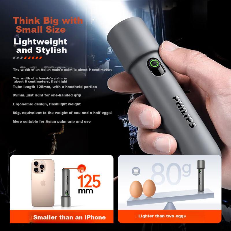 PHILIPS Flashlight, High Brightness, Long-Lasting Battery Life, for Home Use, Patrol, Compact And Portable, Outdoor Lighting, Emergency Light