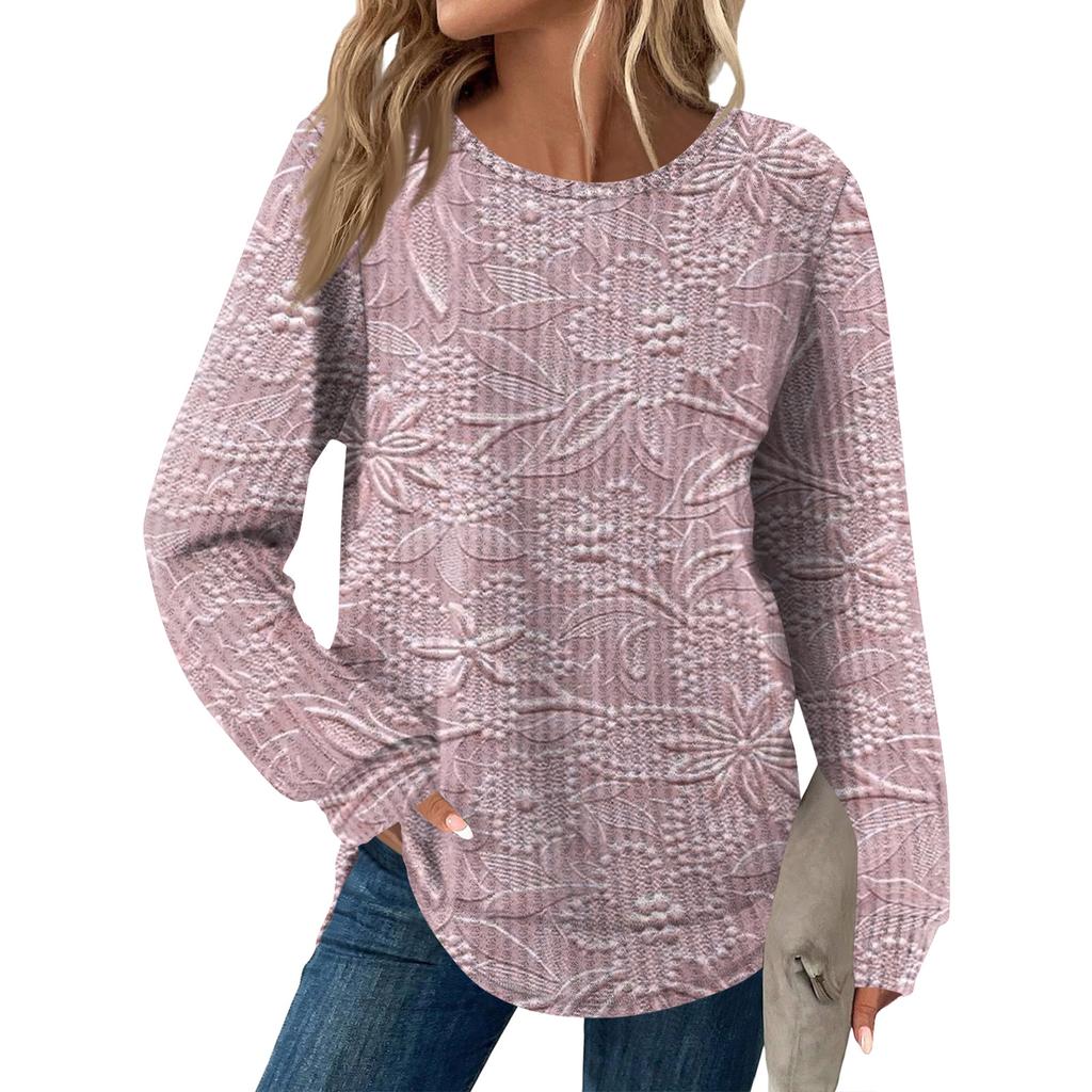 Women's Fashion Long Sleeve Floral Loose Long Sleeve Round Neck Casual Top