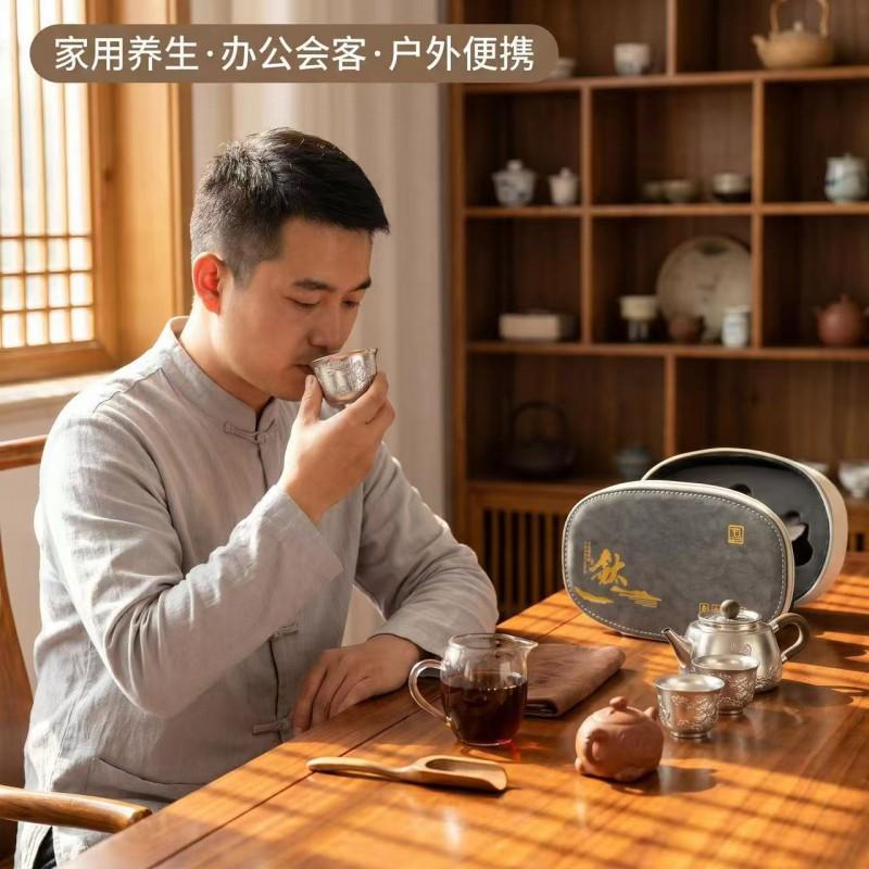 Premium Pure Titanium Tea Set With Carved Design Gift Box Portable Heat-Resistant Teapot Gifting Ceremony