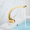 Golden Polished Bathroom Vanity Faucet Single Handle Hot and Cold Water Mixier Sink Faucet Deck Mount Crane