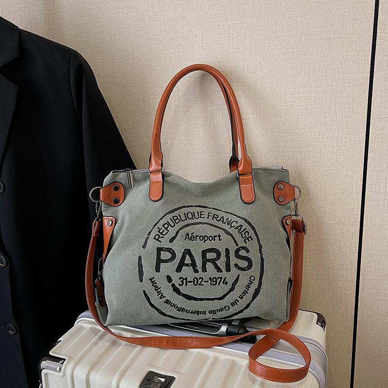Большая сумка-тоут из ретро-холща - регулируемый плечевой ремень с принтом винтажных парижских штампов - стильная сумка через плечо для женщин