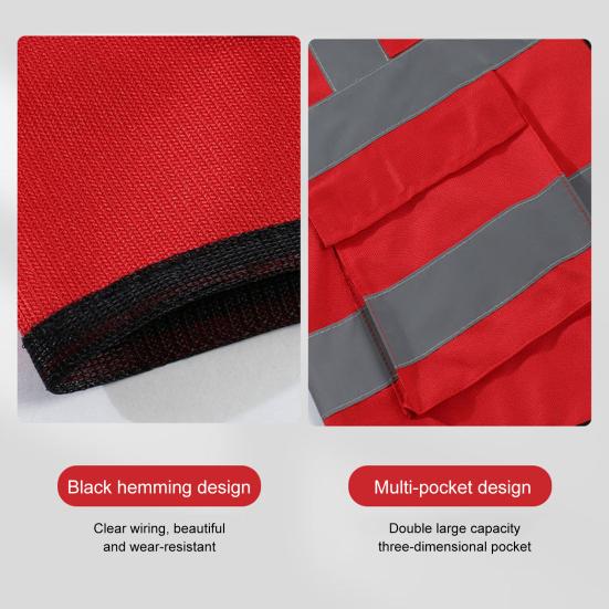 Men High-Visibility Reflective Vest V-neck Sleeveless Multi Pockets Design Waistcoat Clear ID Pocket Pen Holder Breathable Mesh Vest Coat