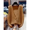 Women Elegant V-neck Sleeveless Knitted Vest Fall Solid Color Simple Buttons Tops