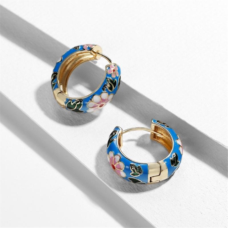 Colorful Circle Drop Earrings Cartilage Huggie Hoop Earrings Geometric Shaped Ear Rings Stylish Accessories for Women