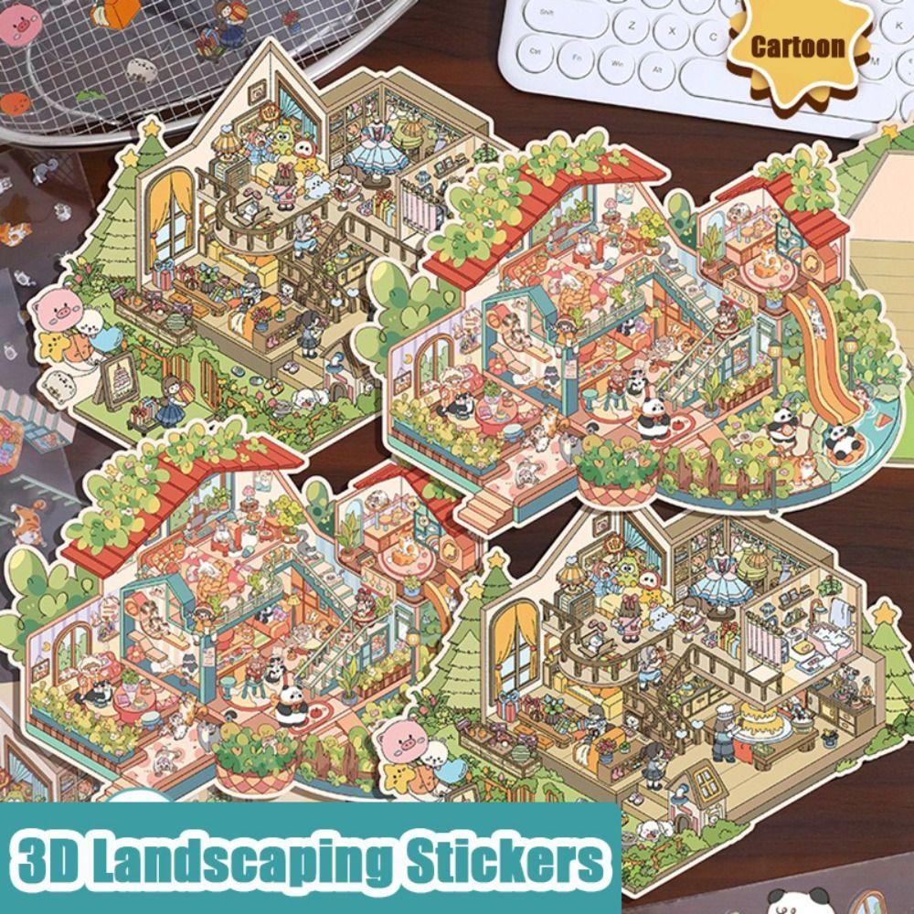 PET Miniature Scene Collage Plus Size Decorative Collage Stickers DIY Cabin Scene Decal  Children