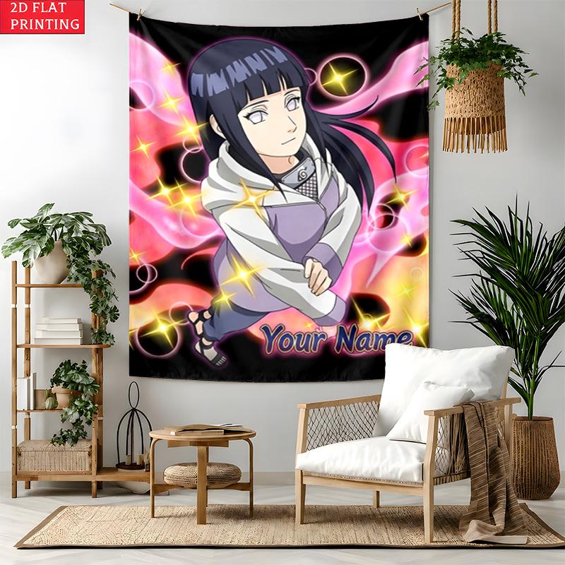 Hyuga Hinata Custom Name Tapestry Personalized Wall Art Hanging Bohemian Home Decor for Bedroom Dorm Living Room