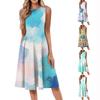 Women's Casual Fashion Tie-Dye Printed Round Neck Sleeveless Solid Color Midi Dress
