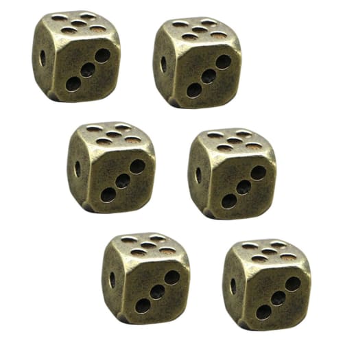 SAFIGLE Set of 6 Brass Dice, 11mm Rounded Corners, Vintage Finish, Gold, Durable and Rust-Resistant, Perfect for Party Games, Board Games, and Bar Dec