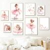 Pink Ballerina Girl Unicorn Butterfly Kids Room Decorative Canvas Painting Nursery Wall Art Poster Pictures Baby Bedroom Decor
