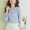 2023 Spring Women's Long-Sleeved Round Neck Chiffon Bow Blouse
