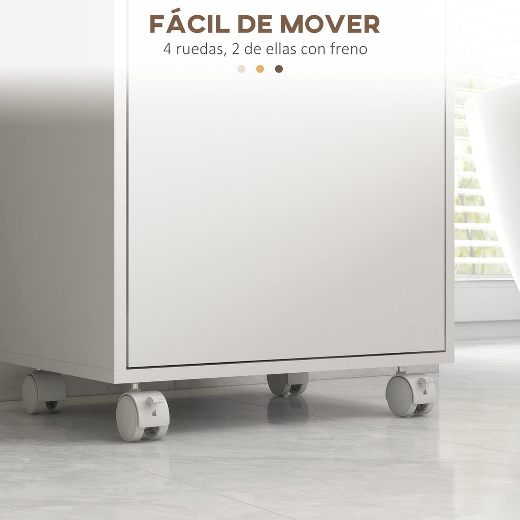 Modern Bathroom Cabinet with Adjustable Shelves, Pull-Out Tray and Wheels, 40x30x88 cm, White and Oak