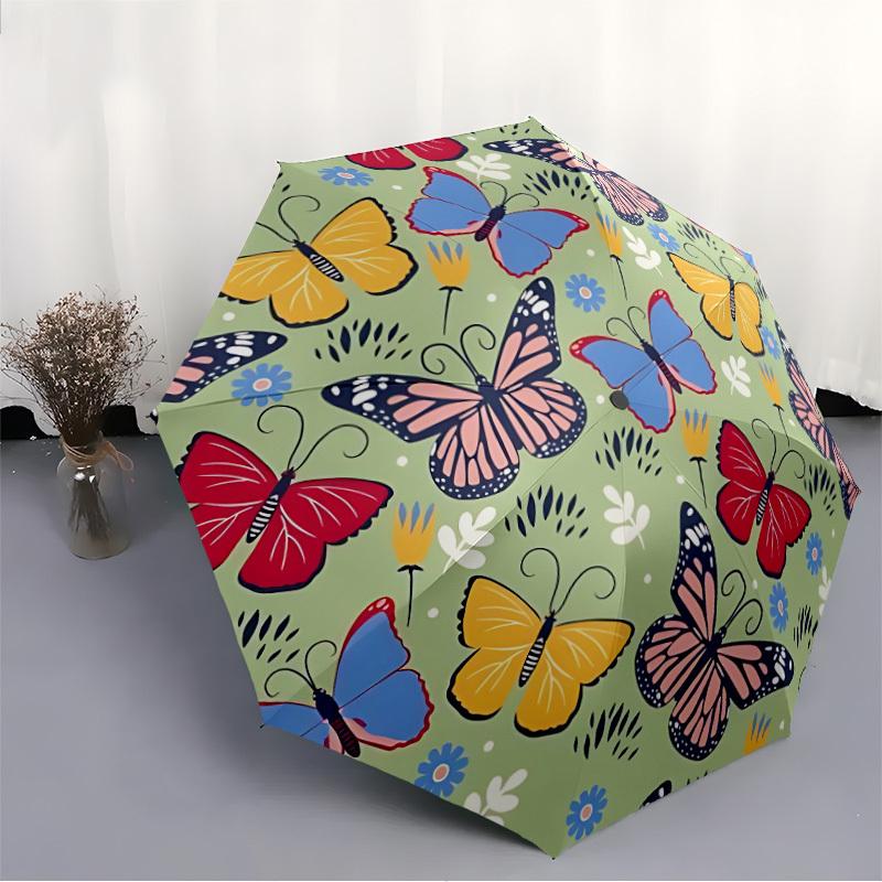 1pc Butterfly Floral Pattern Automatic Open/Close Umbrella with Windproof, 8-Rib Sturdy Canopy, Durable Ribs, Ideal for Gifts yy251117059