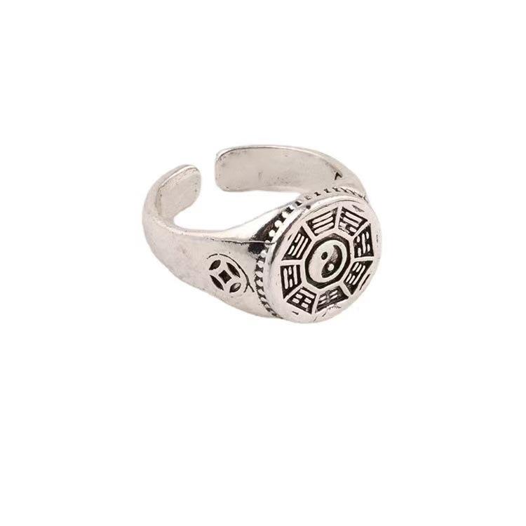 New Ring Men's Tai Chi Bagua Transport Nine-character Mantra Wide Food Punk Ring