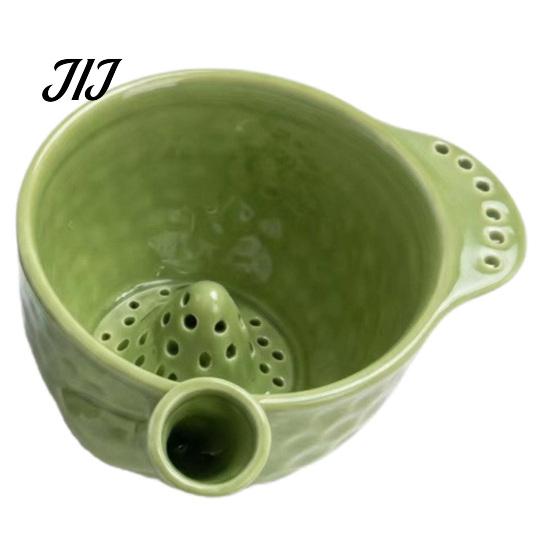 Food Prep Bowl Ceramic Berry Washing with Drain Holes, Self Spinning Fruit Strainer Vegetable Washer, Swirling Rinsing Colander for Strawberries
