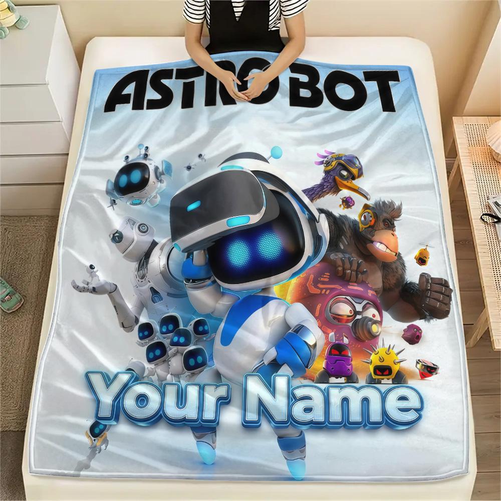 1PC Custom Name ASTRO BOT Patterned Flannel Blanket Suitable For All Seasons for Home Decor Warmth and Comfort Gifts Holiday Present -HE92