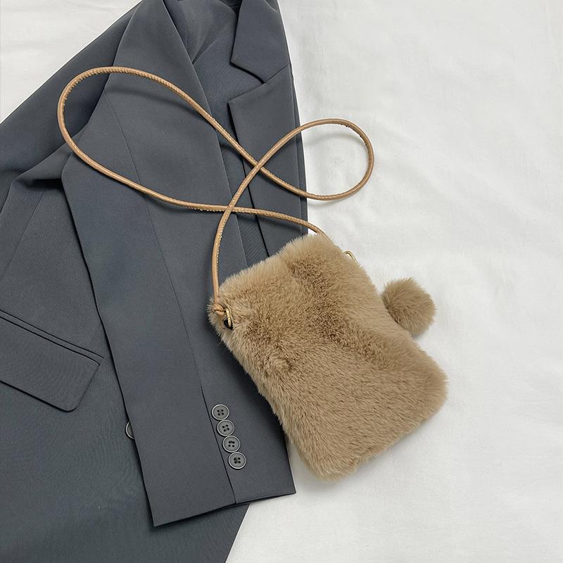 Новая плюшевая сумка через плечо для женщин, мини-плюшевый кошелек однотонного цвета, милый и универсальный для монет, чехол для мобильного телефона