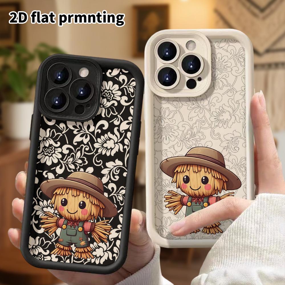 Phone Case: 2D flat design suitable for iPhone 18, 17, 16, 15, 14, 13 Pro, unisex, autumn scarecrow, Christmas and Halloween gifts