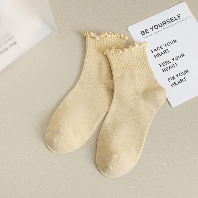 Женские весенние новые универсальные однотонные носки средней длины с грибным кружевом