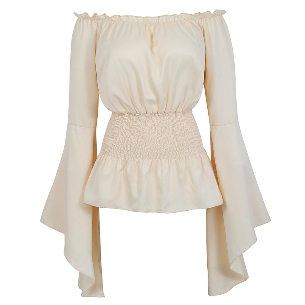 Женская рубашка с открытыми плечами и длинными рукавами, винтажная блузка в стиле Ренессанс, белая бохо, стимпанк, пиратский средневековый костюм для косплея, корсет, топ