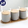 Nordic Ceramic Spice Rack Seasoning Jar Kitchen Salt Pepper Storage Bottle with Cover and Spoon Set Creative Simple Condiment