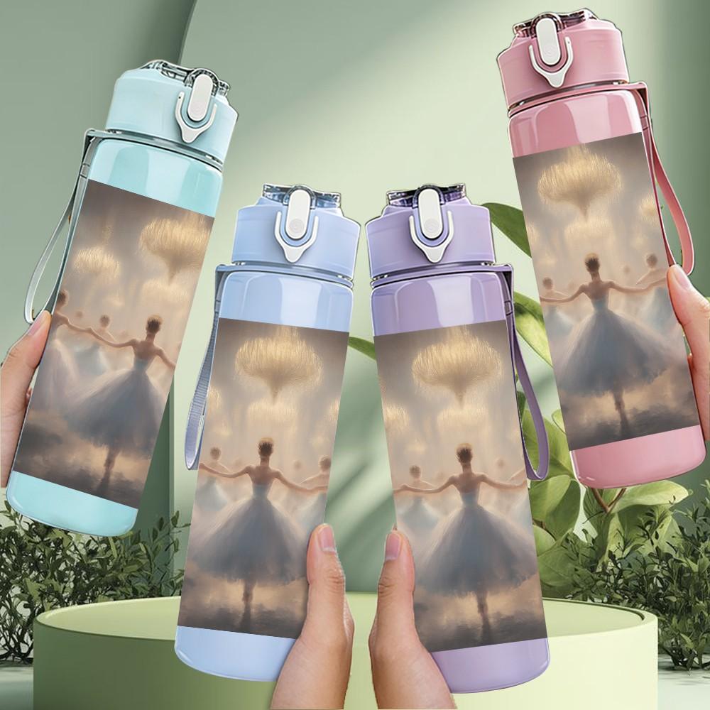 1PC Ballet Dancer Stage Scene 750ml Color Plastic Sports Water Bottle Leakproof Flip Straw Lid Suitable for Sports Office Home Use
