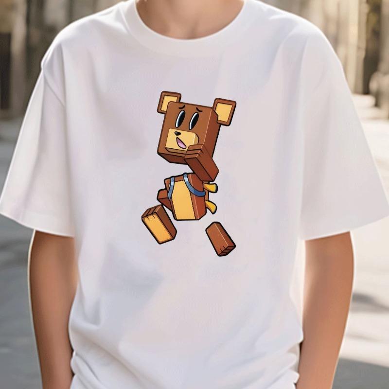 Boys Crewneck Short Sleeve T-Shirt, Cartoon Block Bear Print