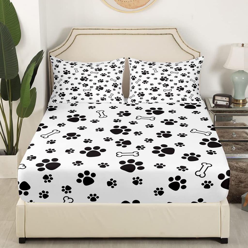 Dog Footprint Pattern Sheet Three-Piece Digital Printed Sheet Bedding Set Adult Children