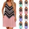 Women's Casual Print Summer Bohemian Beach Dress With Pockets V Neck Tank Dress