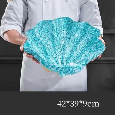 Японские морепродукты суши рыба сашими ледяная тарелка большая ракушка лосось украшение ресторан шведский стол сухой лед Креативная тарелка блюдо