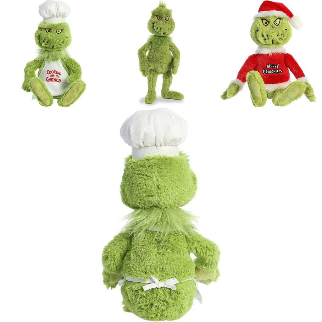Cute Grinch Christmas Chef Dress Up Plush Toys Soft Adorable Stuffed Dolls