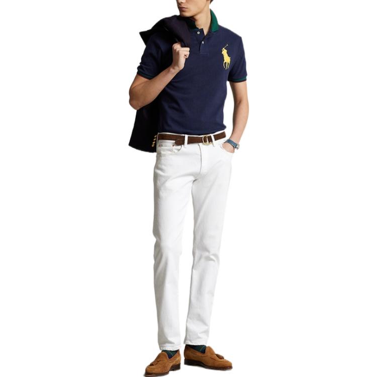 Polo Ralph Lauren однотонная рубашка поло с вышитым принтом на пуговицах с коротким рукавом, мужские топы темно-синего цвета MNPOKNI1N821937-410