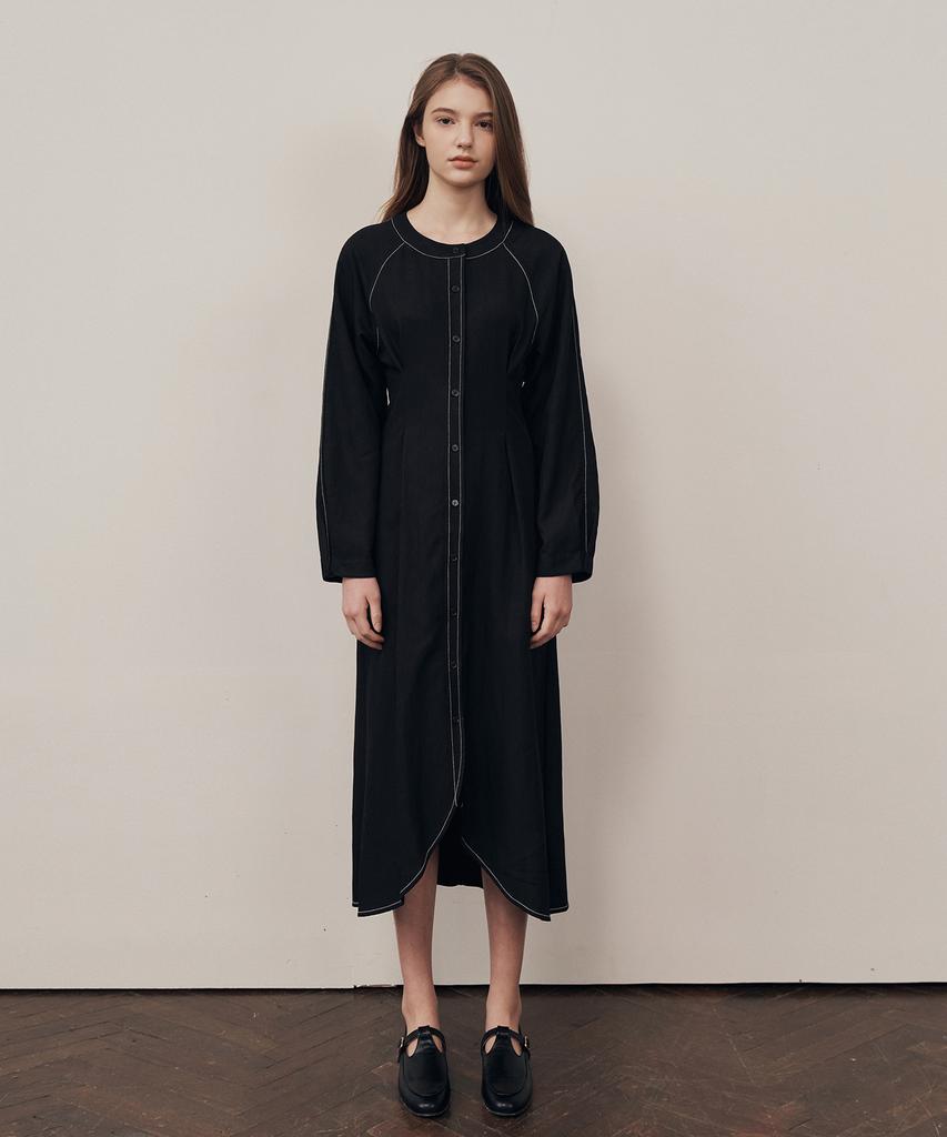 Adowl Stitch Round Dress - Black