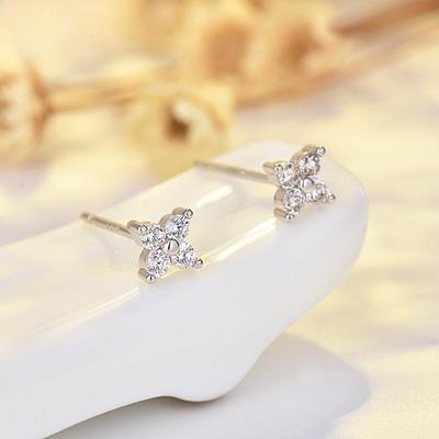 Серьги с микроинкрустацией из циркония, серьги с маленьким цветком в виде четырехлистного клевера, женский стиль, подарок одноклассникам