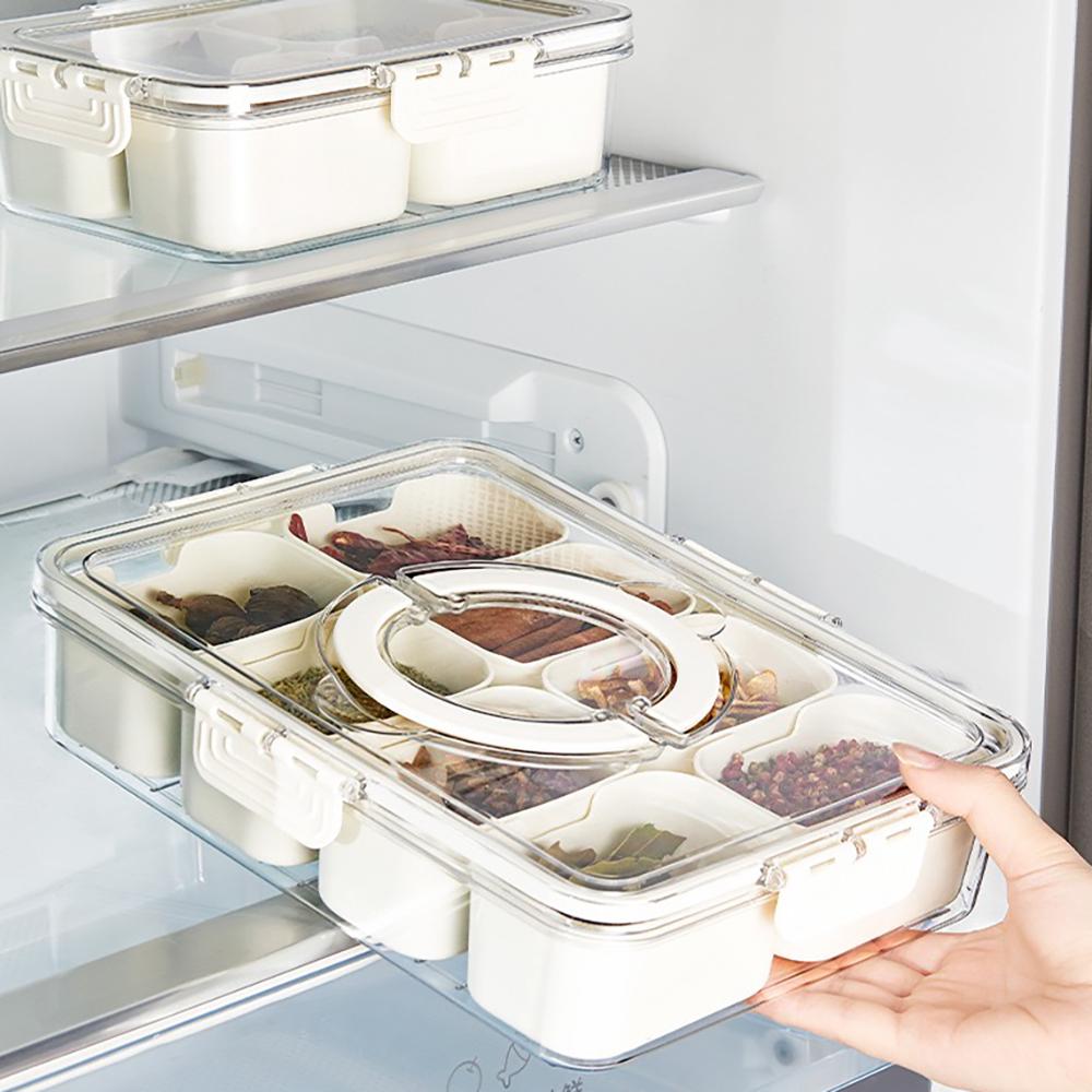 Compartment plate with lid, food storage container, snack box, 4/8 cells snack box, vegetable and fruit storage box for refriger