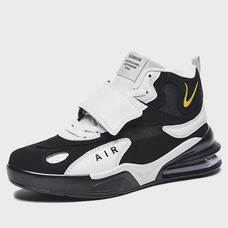 Мужские и женские черно-белые баскетбольные кроссовки на воздушной подушке — толстая подошва, большие размеры, идеально подходят для бега осенью/зимой и занятий спортом в школе.