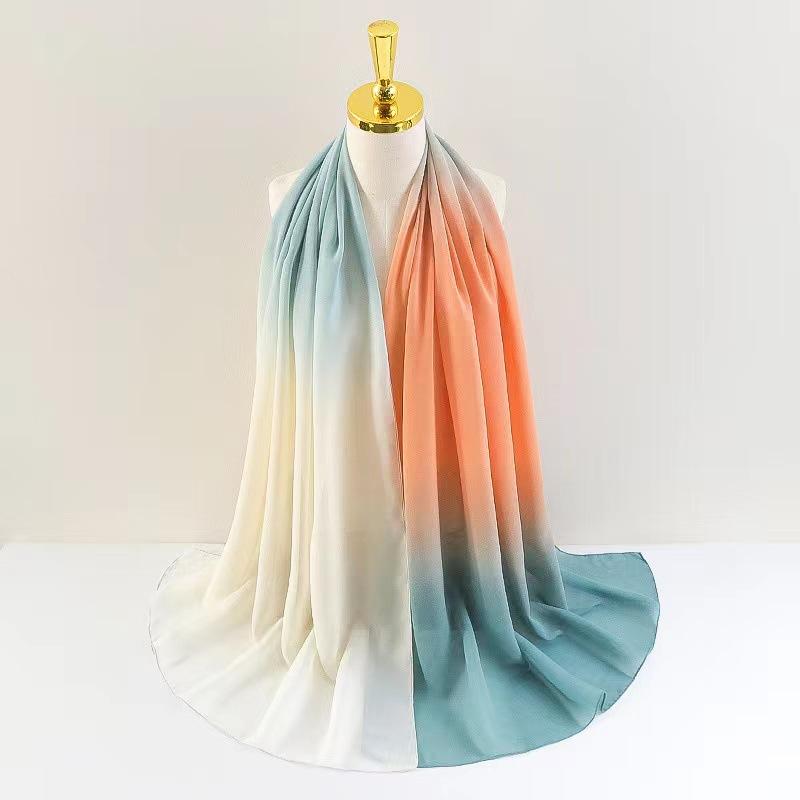 The New Gradient Color Fine Chiffon Large Size Scarf Women's Shawl Long Scarf Casual Headscarf Thin Sunscreen Gauze