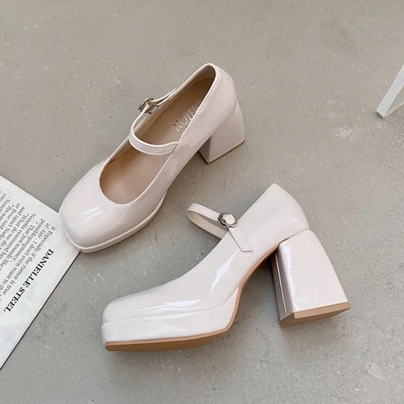Модная лакированная обувь Мэри Джейн на высоком каблуке для женщин, элегантные туфли-лодочки на платформе с ремешком и пряжкой, женские туфли на массивном каблуке в стиле панк-лолита