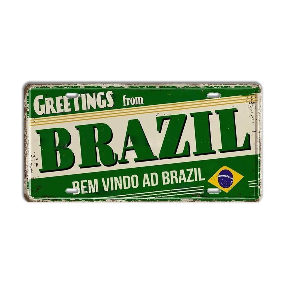Vintage BRAZIL Landmark License Plate Rio De Janeiro Metal Sign City State Decorative Car Plate Bar Pub Garage Club Wall Decor