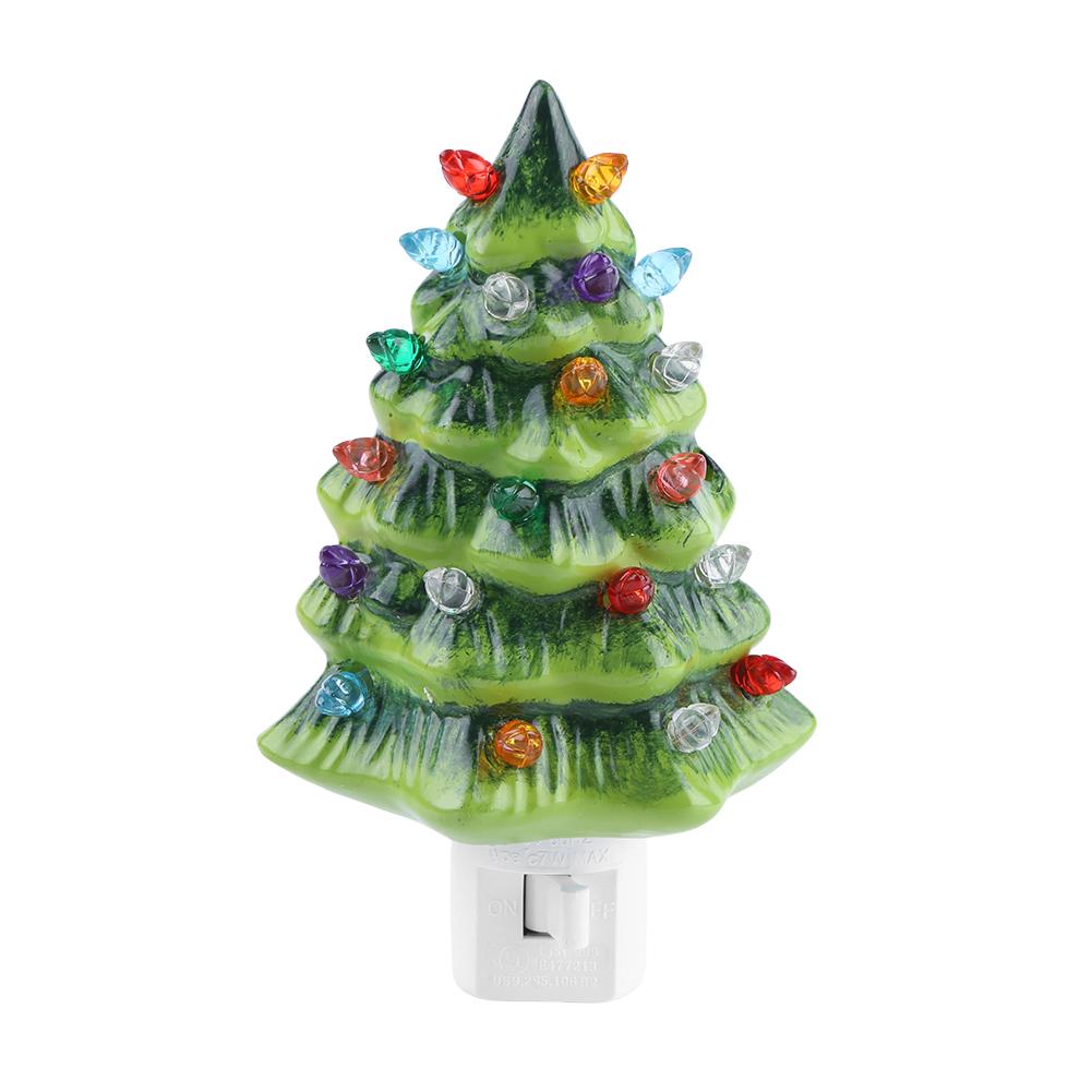 Christmas LED Night Light Ceramic Decorations Vintage Xmas Tree Wall Plug In Night Lamp Nightlight Christmas Gifts Warm Light