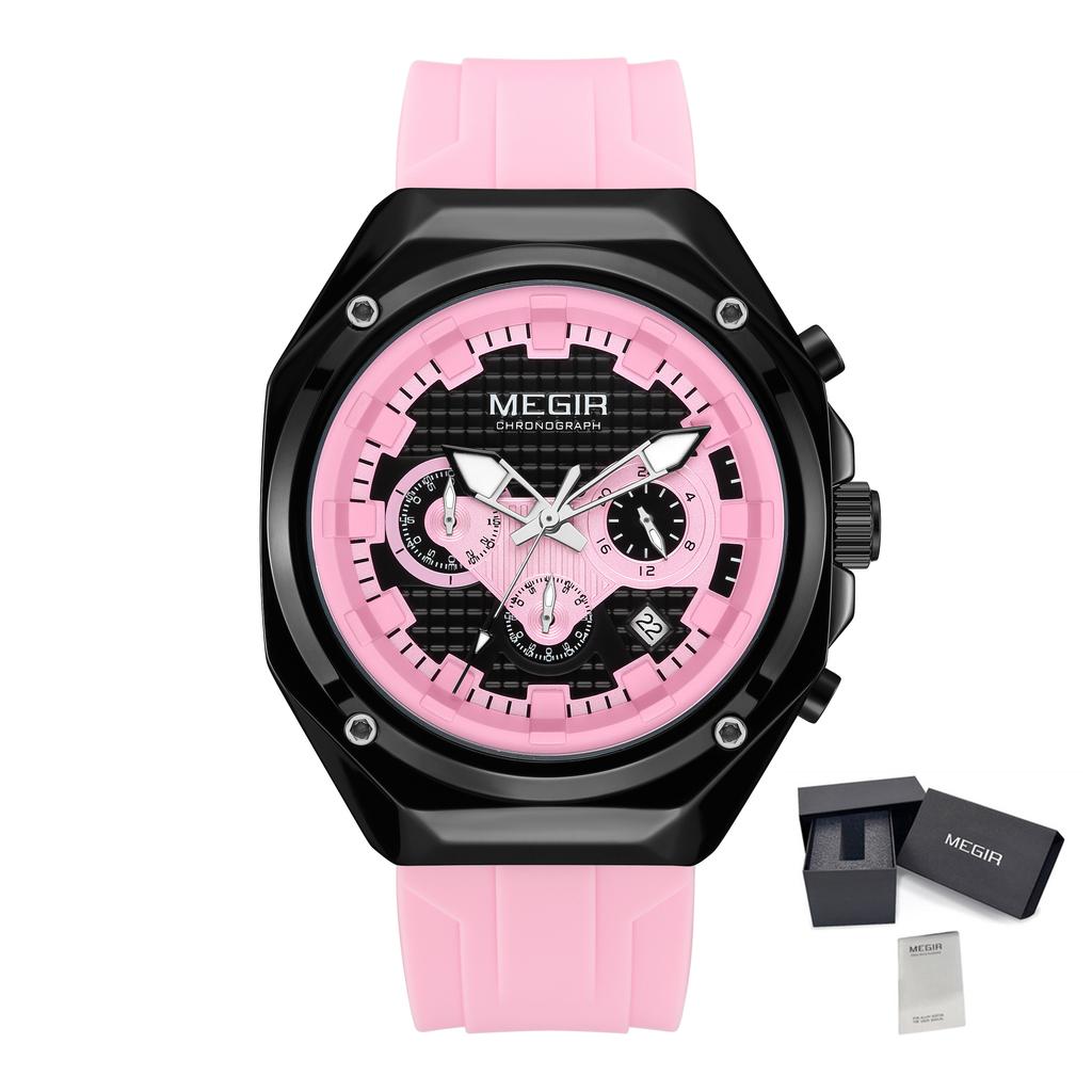 MEGIR Fashion Sport Watches for Men Silicone Strap Waterproof Military Quartz Chronograph Man Wristwatch with Date 24-hour 8118