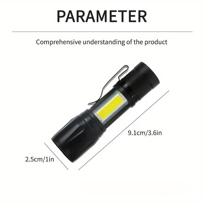 Мощный Мини-фонарик COB XPE с зумом, встроенный аккумулятор, USB-зарядка, с зажимом-ручкой для кемпинга, походов, чрезвычайных ситуаций, для ежедневного использования